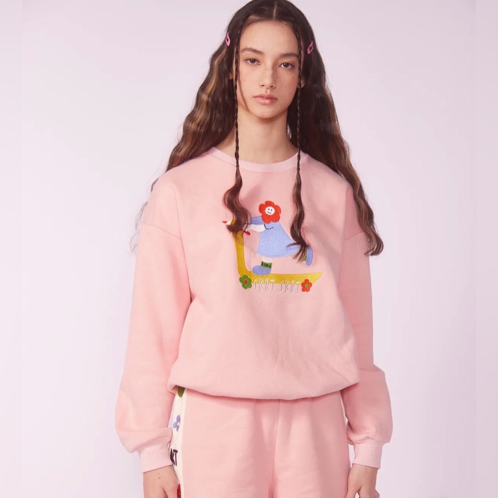 Kina & Tam Jumper Scoot Embroidered Sweatshirt XS Harajuku Twee Organic Cotton
